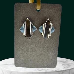 Vintage Geometric Earrings Gold toned Brown & Silver toned Accents
